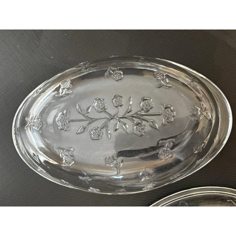 Vintage AnchorHocking SAVANNAH Floral Glass Oval 2 Qt Casserole Dish w/Lid 13x8